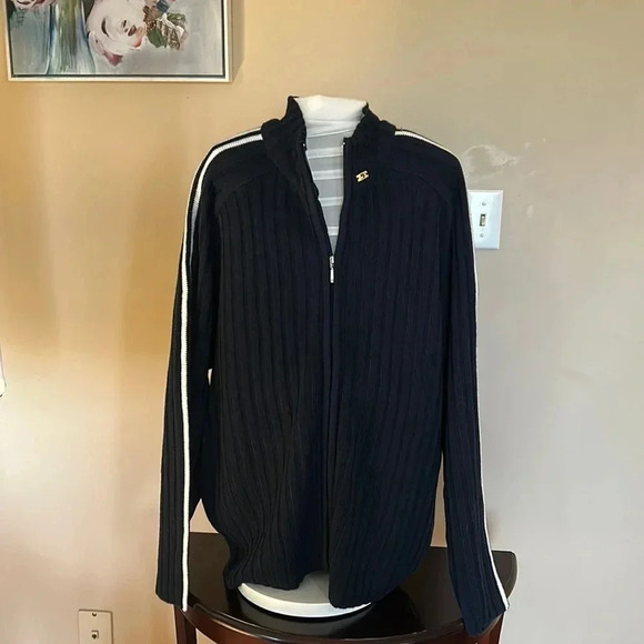 Y2K, vtg Chunky knit cable zip ,sweater,jacket,NEW ,blue,preppy - Picture 2 of 12